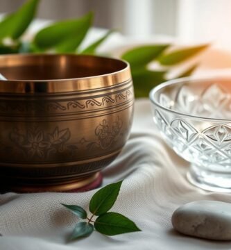 Tibetan singing bowl set with crystal bowl