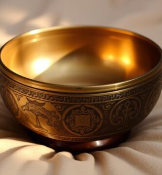Tibetan singing bowl set with engraved symbols