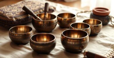 Tibetan singing bowl set with storage bag