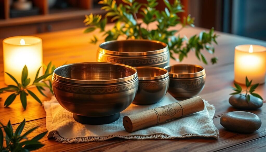 large Tibetan singing bowl set