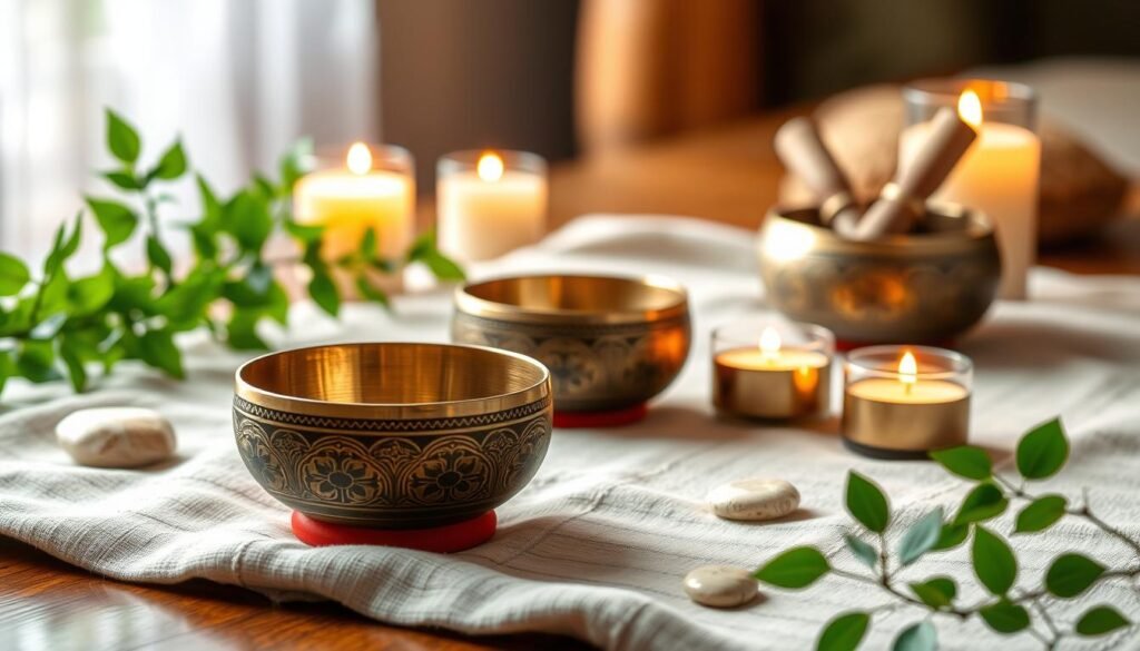 Tibetan singing bowl set with sound clarity