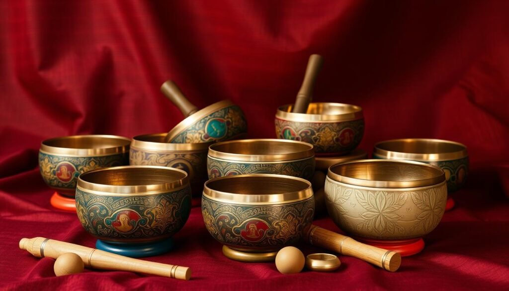 Tibetan singing bowl set with unique designs