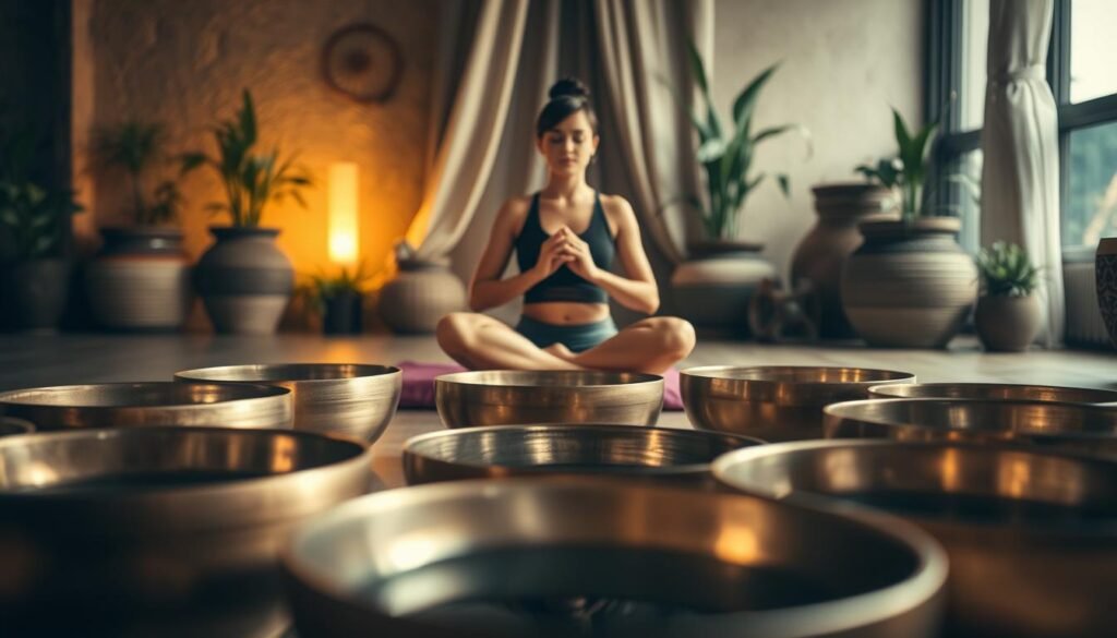 fertility meditation with bowls