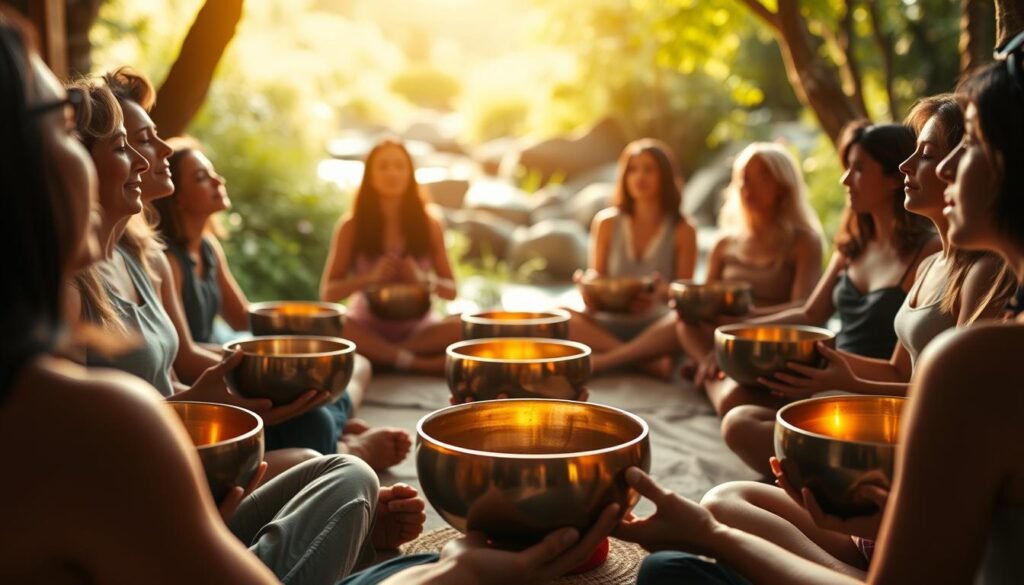group fertility ritual with singing bowls
