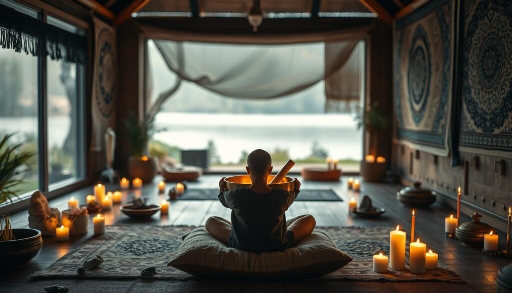 sound healing meditation with singing bowls for stress relief