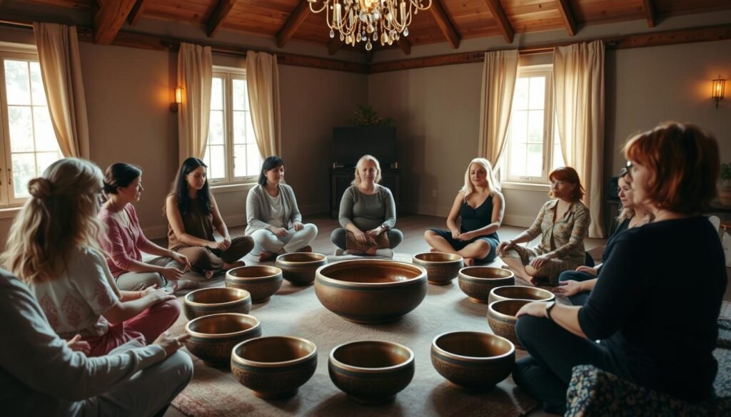 women's healing circle with sound bowls