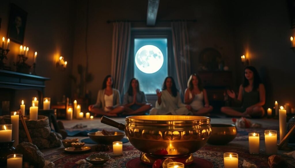 full moon rituals with singing bowls for spiritual healing